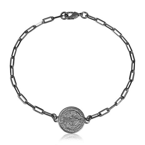 Pulseira cartier com medalha de São Bento pequena folheada em ródio negro - 1612000000515 - Francisca joias contemporâneas Menor preço em Pulseira cartier com medalha de São Bento pequena folheada em ródio negro - 1612000000515 - Francisca joias contemporâneas
