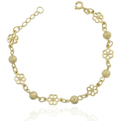 pulseira com 6 flores vazada e 5 bola picotada diamantada - Vip folheados Menor preço em pulseira com 6 flores vazada e 5 bola picotada diamantada - Vip folheados