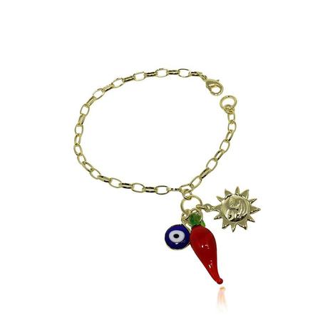 Pulseira com Pendentes Superstição Folheado a Ouro 18k - Lunozê Menor preço em Pulseira com Pendentes Superstição Folheado a Ouro 18k - Lunozê