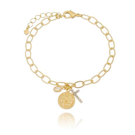 Pulseira Corrente Cartier Medalha De São Bento Dourado - Drusi Menor preço em Pulseira Corrente Cartier Medalha De São Bento Dourado - Drusi