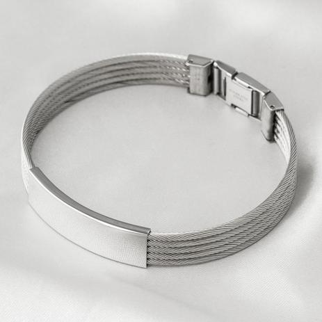 Pulseira de Aço Steel Cabo Náutico Cinco Fios com Placa Lisa - Prata fina Menor preço em Pulseira de Aço Steel Cabo Náutico Cinco Fios com Placa Lisa - Prata fina