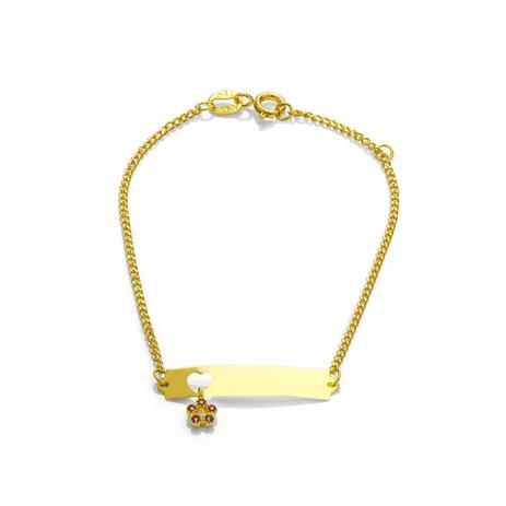 Pulseira de Ouro 18 Placa Infantil Flor com Safiras 15cm pu03256 - Joiasgold Menor preço em Pulseira de Ouro 18 Placa Infantil Flor com Safiras 15cm pu03256 - Joiasgold