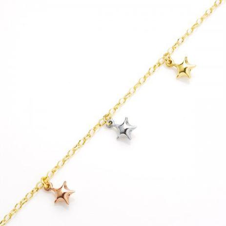 Pulseira de Ouro 18k com Berloques de Estrelas 19cm pu00543 - Joiasgold Menor preço em Pulseira de Ouro 18k com Berloques de Estrelas 19cm pu00543 - Joiasgold