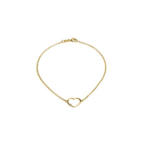 Menor preço em Pulseira de Ouro 18k Coração Médio com Diamante de 19cm pu04309 - Joiasgold
