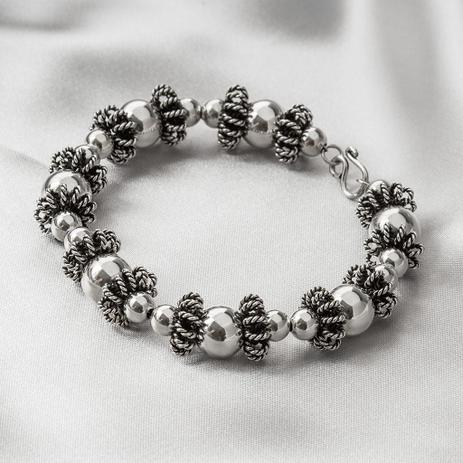Pulseira de Prata Estilo Bali com Bolas Espelhadas - Prata fina Menor preço em Pulseira de Prata Estilo Bali com Bolas Espelhadas - Prata fina