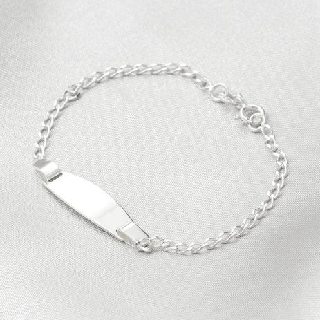 Pulseira de Prata Infantil com Placa Lisa em Malha de Elos Iguais - Prata fina Menor preço em Pulseira de Prata Infantil com Placa Lisa em Malha de Elos Iguais - Prata fina