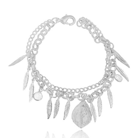 Pulseira Dupla Folhas Pendentes Folheado a Prata 1000 - Lunozê Menor preço em Pulseira Dupla Folhas Pendentes Folheado a Prata 1000 - Lunozê