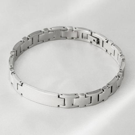 Pulseira em Aço Steel de Elos Foscos e Lisos com Placa Lisa - Prata fina Menor preço em Pulseira em Aço Steel de Elos Foscos e Lisos com Placa Lisa - Prata fina