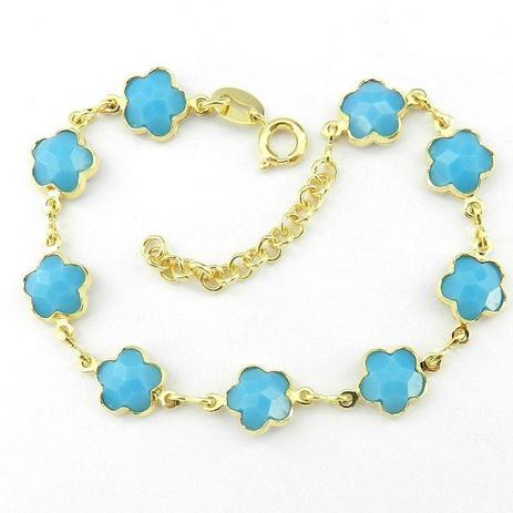 Pulseira Feminina 16 a 19cm Azul Folheada Ouro PL423 - Wnbijouterias Menor preço em Pulseira Feminina 16 a 19cm Azul Folheada Ouro PL423 - Wnbijouterias