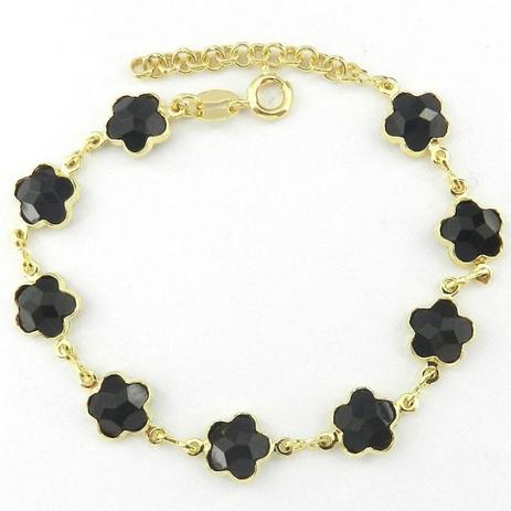 Pulseira Feminina 16 a 19cm Preta Folheada Ouro PL421 - Wnbijouterias Menor preço em Pulseira Feminina 16 a 19cm Preta Folheada Ouro PL421 - Wnbijouterias