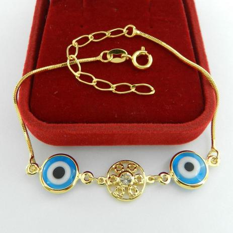 Pulseira Feminina 17/22cm 1mm Olho Grego Folheada Ouro PL493 - Wnbijouterias Menor preço em Pulseira Feminina 17/22cm 1mm Olho Grego Folheada Ouro PL493 - Wnbijouterias