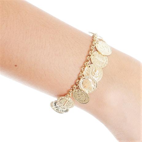 Pulseira Feminina 18cm Pingentes Moedas Folheada Á Ouro Cod: 1843 - Gabriela costa semi jóias Menor preço em Pulseira Feminina 18cm Pingentes Moedas Folheada Á Ouro Cod: 1843 - Gabriela costa semi jóias