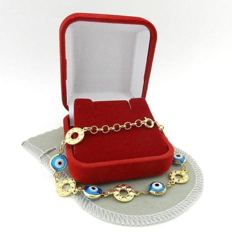 Pulseira Feminina 20/23cm + Olho Grego Folheada Ouro PL398 - Wnbijouterias Menor preço em Pulseira Feminina 20/23cm + Olho Grego Folheada Ouro PL398 - Wnbijouterias