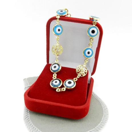 Pulseira Feminina 20/23cm + Olho Grego Folheado Ouro PL283 - Wnbijouterias Menor preço em Pulseira Feminina 20/23cm + Olho Grego Folheado Ouro PL283 - Wnbijouterias