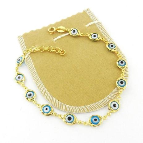 Pulseira Feminina 20/23cm + Olho Grego Folheado Ouro PL386 - Wnbijouterias Menor preço em Pulseira Feminina 20/23cm + Olho Grego Folheado Ouro PL386 - Wnbijouterias