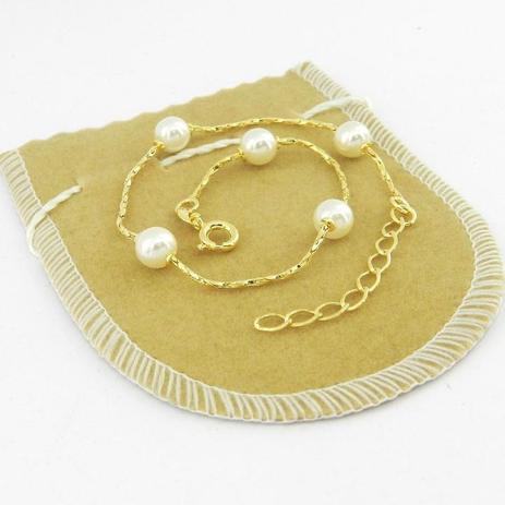 Pulseira Feminina 20/23cm Perola 6mm Folheado Ouro PL458 - Wnbijouterias Menor preço em Pulseira Feminina 20/23cm Perola 6mm Folheado Ouro PL458 - Wnbijouterias