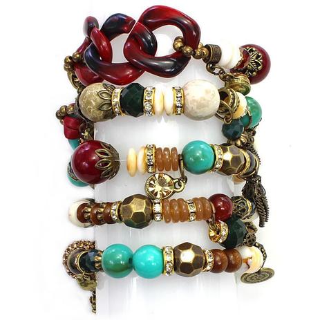 Pulseira feminina colorida, varias voltas, silicone, bolas, cristais e elos -3598 - Camargomarkiori Menor preço em Pulseira feminina colorida, varias voltas, silicone, bolas, cristais e elos -3598 - Camargomarkiori