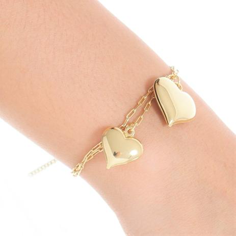 Pulseira Feminina Fio Duplo Ajustável e Coração Duplo Tudo Folheada Ouro - Gabriela costa semi jóias Menor preço em Pulseira Feminina Fio Duplo Ajustável e Coração Duplo Tudo Folheada Ouro - Gabriela costa semi jóias