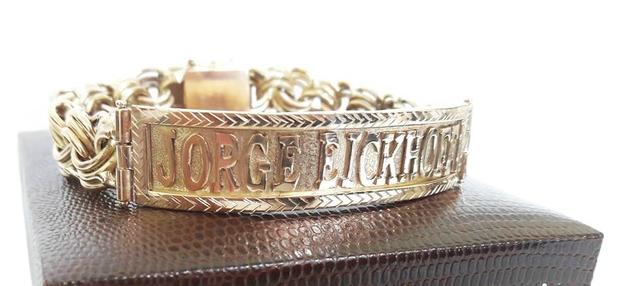 Pulseira Friso Triplo Placa Nome 35 Gramas 11mm 21cm Ouro 18k 750 - Perucci joias Menor preço em Pulseira Friso Triplo Placa Nome 35 Gramas 11mm 21cm Ouro 18k 750 - Perucci joias