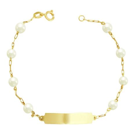Pulseira Infantil Ouro 18K Placa com Pérolas - AU2387 - Bruna tessaro Menor preço em Pulseira Infantil Ouro 18K Placa com Pérolas - AU2387 - Bruna tessaro