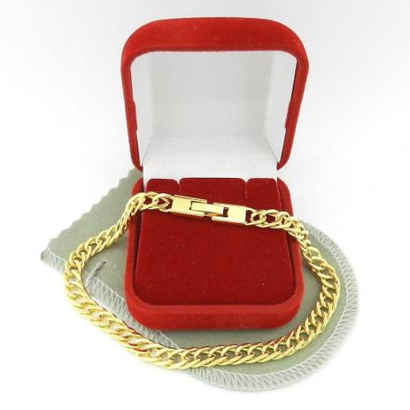 Pulseira Masculina 19cm 6mm Largura Folheado Ouro PL437 - Wnbijouterias Menor preço em Pulseira Masculina 19cm 6mm Largura Folheado Ouro PL437 - Wnbijouterias