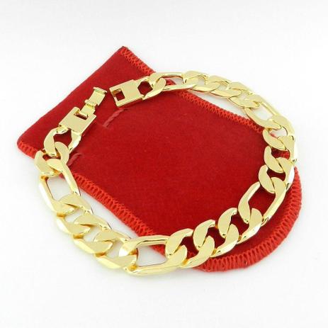 Pulseira Masculina 20cm 12mm Largura Folheada Ouro PL190 - Wnbijouterias Menor preço em Pulseira Masculina 20cm 12mm Largura Folheada Ouro PL190 - Wnbijouterias