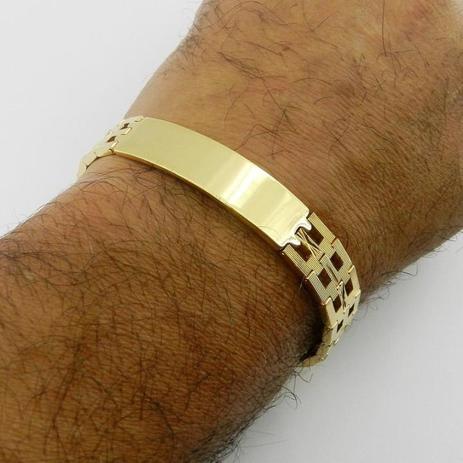 Pulseira Masculina 20cm 12mm Largura Folheado Ouro PL367 - Wnbijouterias Menor preço em Pulseira Masculina 20cm 12mm Largura Folheado Ouro PL367 - Wnbijouterias