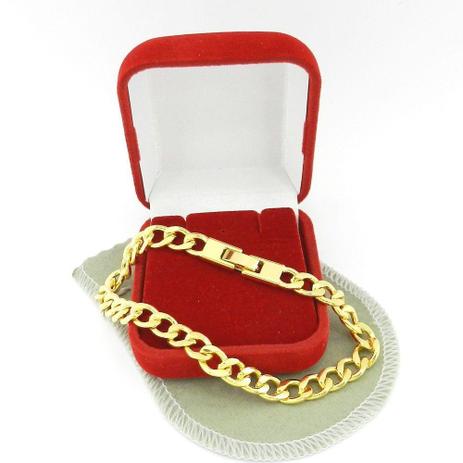 Pulseira Masculina 20cm 7mm Largura Folheado Ouro PL490 - Wnbijouterias Menor preço em Pulseira Masculina 20cm 7mm Largura Folheado Ouro PL490 - Wnbijouterias