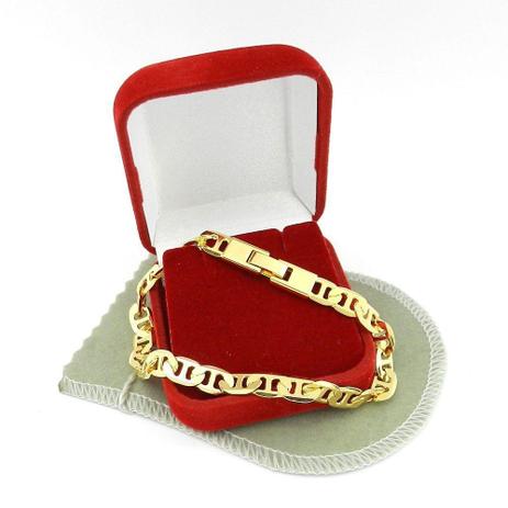 Pulseira Masculina 20cm 8mm Largura Folheada Ouro PL169 - Wnbijouterias Menor preço em Pulseira Masculina 20cm 8mm Largura Folheada Ouro PL169 - Wnbijouterias