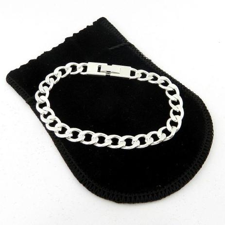 Pulseira Masculina 21cm 7mm Largura Folheada Prata PL195 - Wnbijouterias Menor preço em Pulseira Masculina 21cm 7mm Largura Folheada Prata PL195 - Wnbijouterias