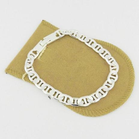 Pulseira Masculina 21cm 8mm Largura Folheada Prata PL134 - Wnbijouterias Menor preço em Pulseira Masculina 21cm 8mm Largura Folheada Prata PL134 - Wnbijouterias