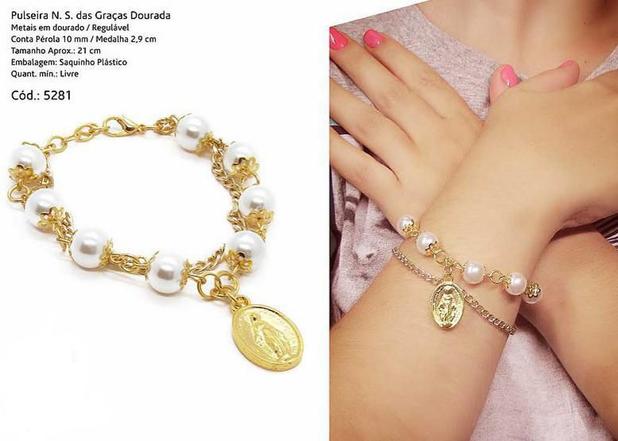 Pulseira nossa senhora das graças dourado - Armazem Menor preço em Pulseira nossa senhora das graças dourado - Armazem