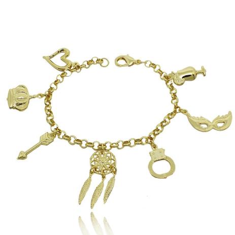 Pulseira Pendentes Diversos Folheado Ouro 18k - Lunozê Menor preço em Pulseira Pendentes Diversos Folheado Ouro 18k - Lunozê