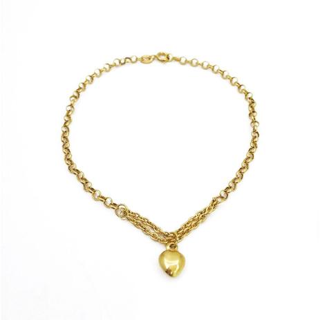 Pulseira Portuguesa Com Pingente de Coração Em Ouro 18k - Glamour Menor preço em Pulseira Portuguesa Com Pingente de Coração Em Ouro 18k - Glamour