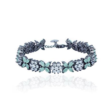 Pulseira Riviera Flores com Pedra Natural e Zircônias Folheado a Ródio Negro Moussaieff Menor preço em Pulseira Riviera Flores com Pedra Natural e Zircônias Folheado a Ródio Negro Moussaieff