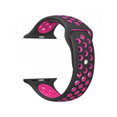 Pulseira Sport Silicone Nk Furo Para Apple Watch 1 2 3 4- 42/44 mm - Preto e Rosa - Omnii fast Menor preço em Pulseira Sport Silicone Nk Furo Para Apple Watch 1 2 3 4- 42/44 mm - Preto e Rosa - Omnii fast