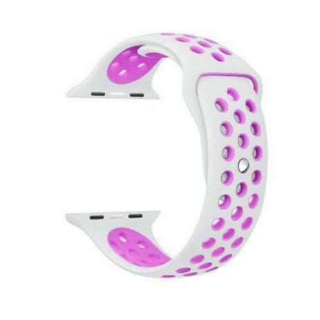 Pulseira Sport Silicone Nk Furo Para Apple Watch 1 2 3 4- 42/44mm - Branco e Roxo - Omnii fast Menor preço em Pulseira Sport Silicone Nk Furo Para Apple Watch 1 2 3 4- 42/44mm - Branco e Roxo - Omnii fast