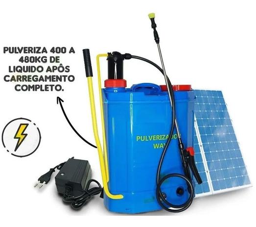 Pulverizador Placa Solar Eletrico Costal Manual Bateria Painel 20 Litros Platanção Limpeza - Economia Solar