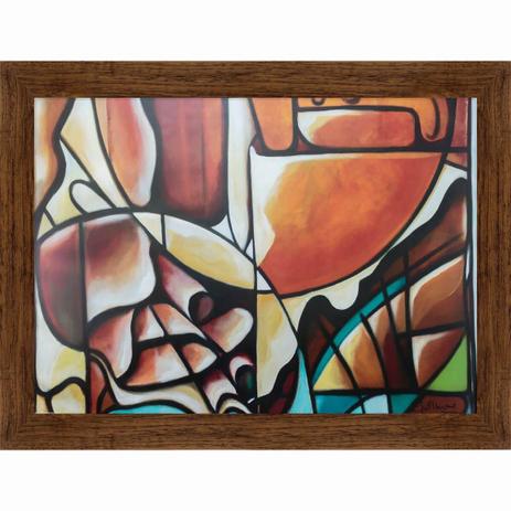 Quadro Abstrato Decorativo Moldura Madeira 100x70cm - Decore pronto Menor preço em Quadro Abstrato Decorativo Moldura Madeira 100x70cm - Decore pronto