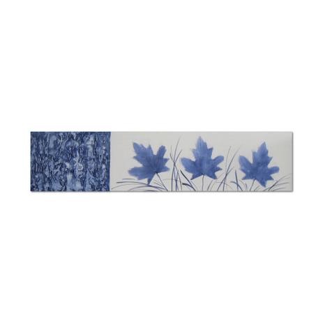 Quadro Artesanal com Textura Folhas Azul 30x130 Uniart Menor preço em Quadro Artesanal com Textura Folhas Azul 30x130 Uniart