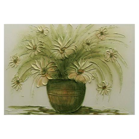 Quadro Artesanal com Textura Vaso com Flores Verde 70x100 Uniart Menor preço em Quadro Artesanal com Textura Vaso com Flores Verde 70x100 Uniart