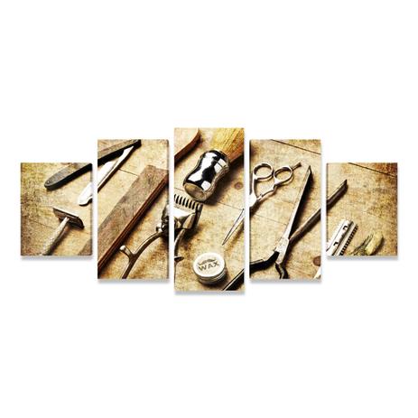 Quadro Barbearia Utensílios Vintage Retrô 5 Telas PEQ - Bimper Menor preço em Quadro Barbearia Utensílios Vintage Retrô 5 Telas PEQ - Bimper