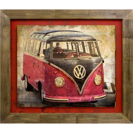 Quadro com Moldura Rústica Tela Decorativa Kombi Vermelha 140x120cm - Decore pronto Menor preço em Quadro com Moldura Rústica Tela Decorativa Kombi Vermelha 140x120cm - Decore pronto