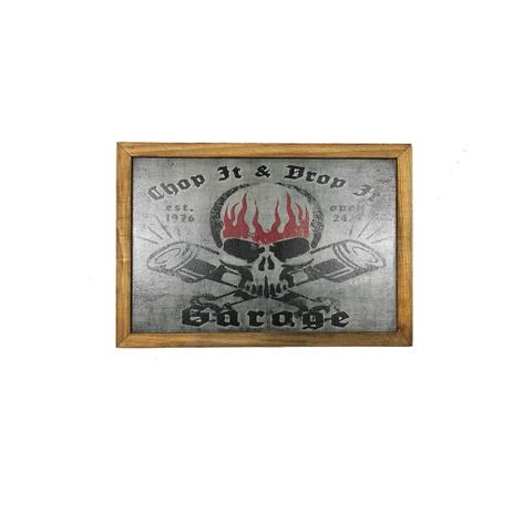 Quadro Decorativa Quarto Sala Caveira Garage Madeira Cinza - Maisaz Menor preço em Quadro Decorativa Quarto Sala Caveira Garage Madeira Cinza - Maisaz