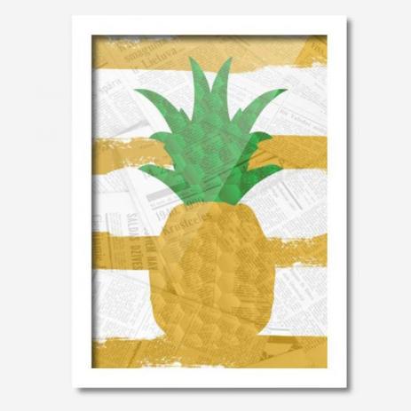 Quadro Decorativo Abacaxi Jornal 33cmx24cm Los Quadros Branco Menor preço em Quadro Decorativo Abacaxi Jornal 33cmx24cm Los Quadros Branco