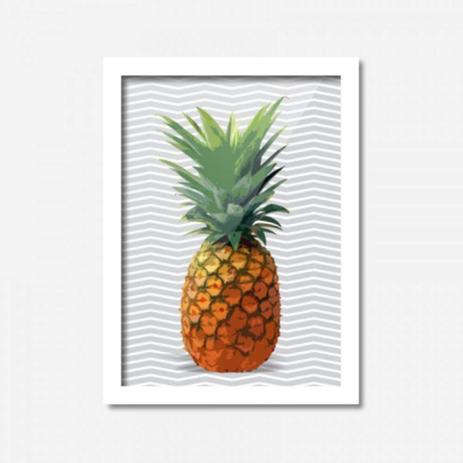 Quadro Decorativo Abacaxi Listras 45cmx33cm Los Quadros Branco Menor preço em Quadro Decorativo Abacaxi Listras 45cmx33cm Los Quadros Branco