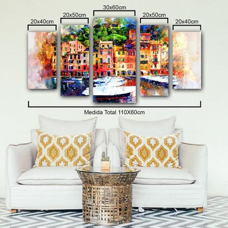 Quadro Decorativo Abstrato 110cm Porto 5 Pçs Sala ou Quarto - Artplex Menor preço em Quadro Decorativo Abstrato 110cm Porto 5 Pçs Sala ou Quarto - Artplex
