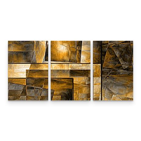Quadro Decorativo Abstrato Dourado Luxo Mosaico 3 Telas - Bimper Menor preço em Quadro Decorativo Abstrato Dourado Luxo Mosaico 3 Telas - Bimper
