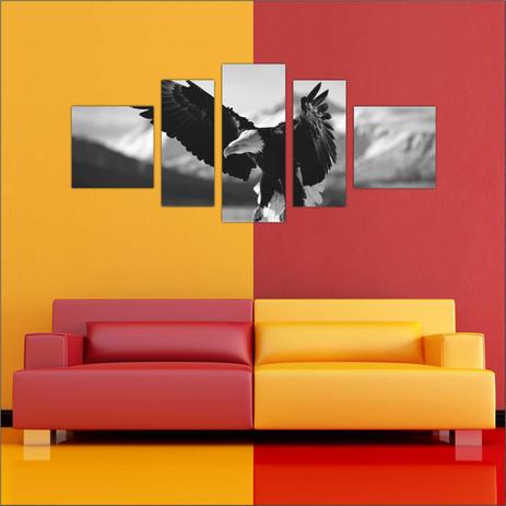 Quadro Decorativo Águia Animais Ave Com 5 Peças Preto e Branco - Vital Menor preço em Quadro Decorativo Águia Animais Ave Com 5 Peças Preto e Branco - Vital
