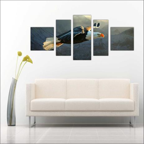 Quadro Decorativo Águia Voando Mosaico 5 Peças Salas - Vital Menor preço em Quadro Decorativo Águia Voando Mosaico 5 Peças Salas - Vital